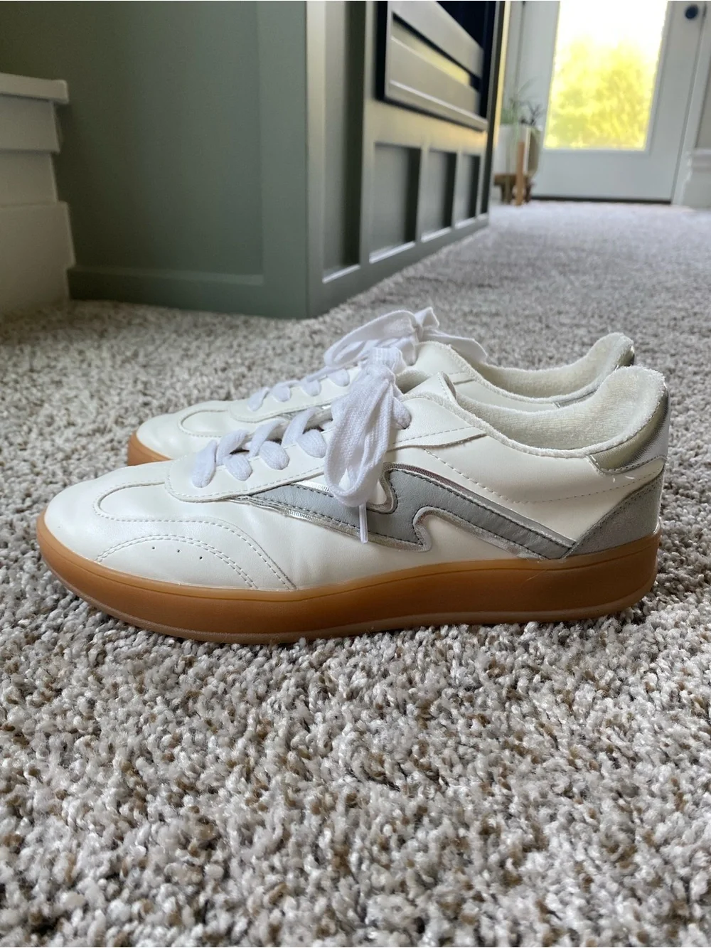 Madden Girl White Sneakers with Silver Accent and Gum Sole